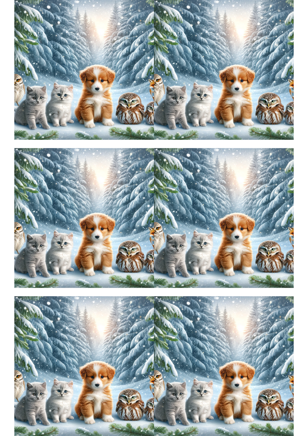 Rice Paper For Decoupage Dog and Cats in Winter Collage Cat No. 769