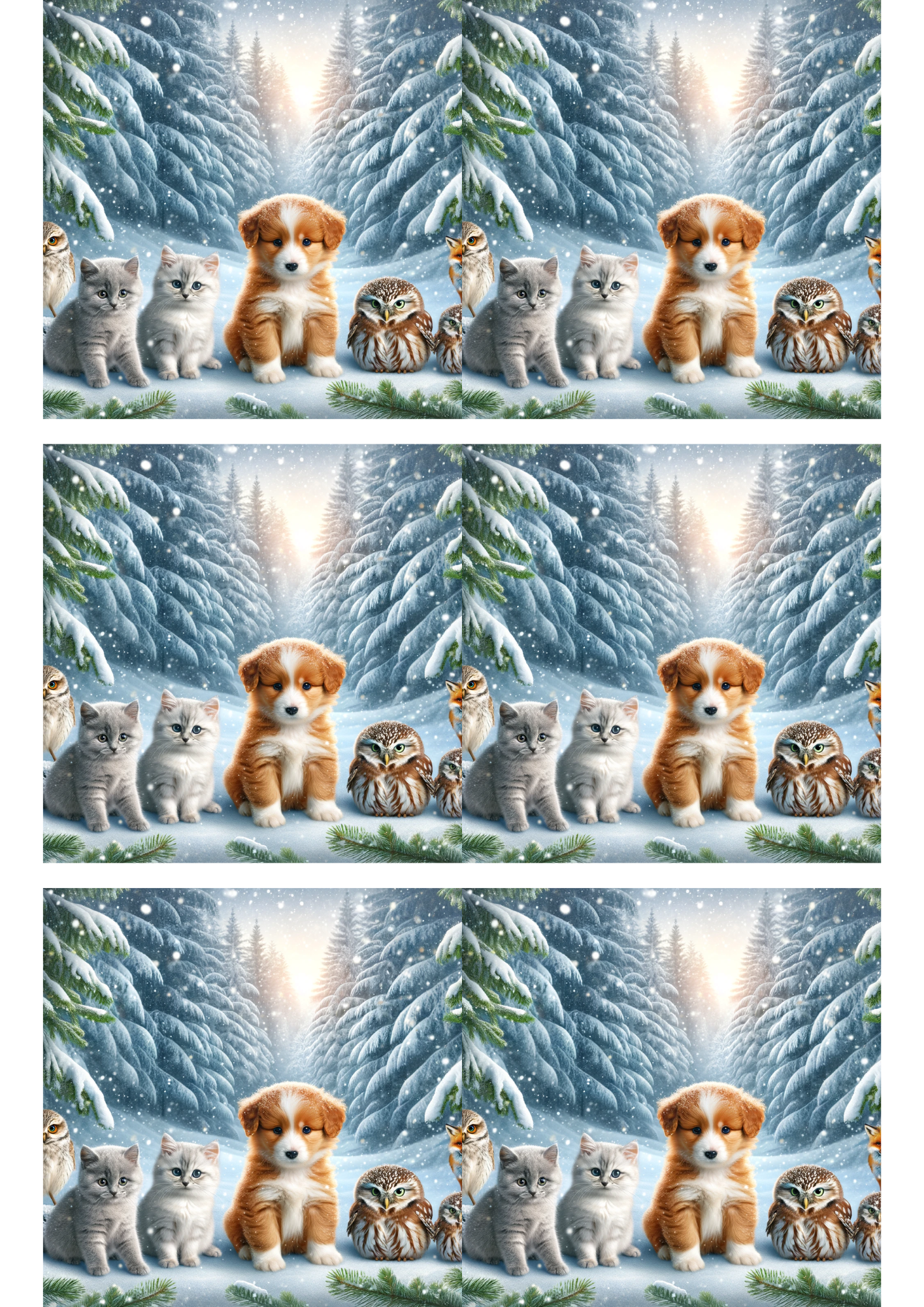 Collage de perros y gatos en invierno con papel de arroz para decoupage Gato n.º 769