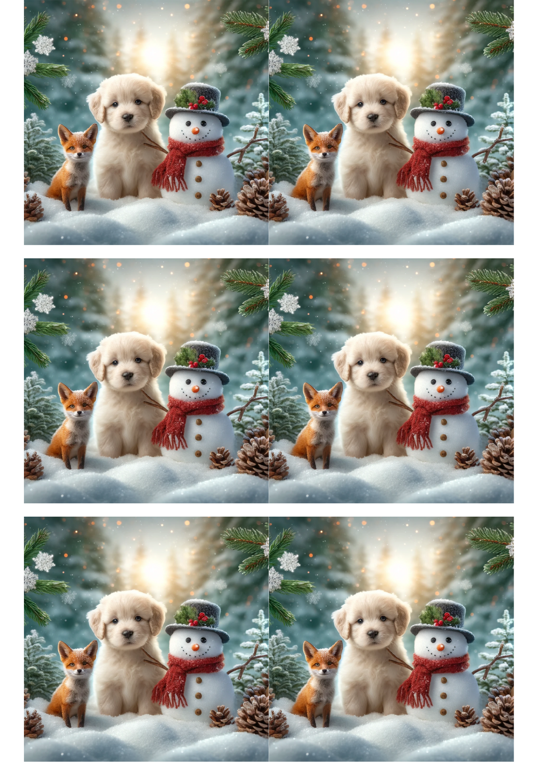 Reispapier für Decoupage Hund, Fuchs und Schneemann 6 Collage Kat. Nr. 1491