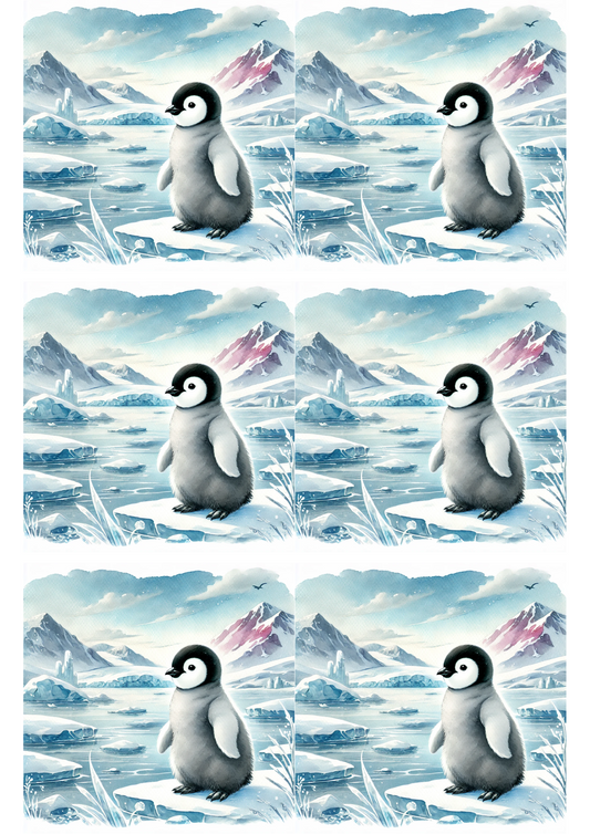 Rice Paper For Decoupage Penguin In Watercolor Collage Cat. No. 2254