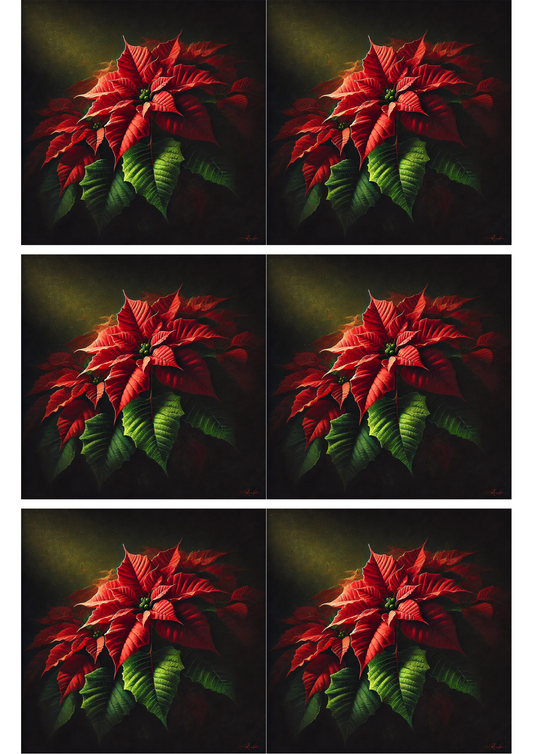 Rice Paper For Decoupage Poinsettia On Black Background Collage Cat. No. 2268