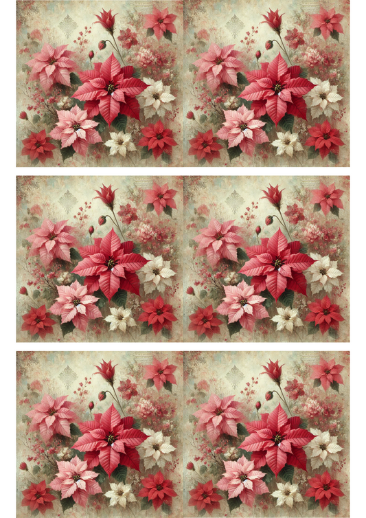 Rice Paper For Decoupage Poinsettia Collage Cat. No. 2885