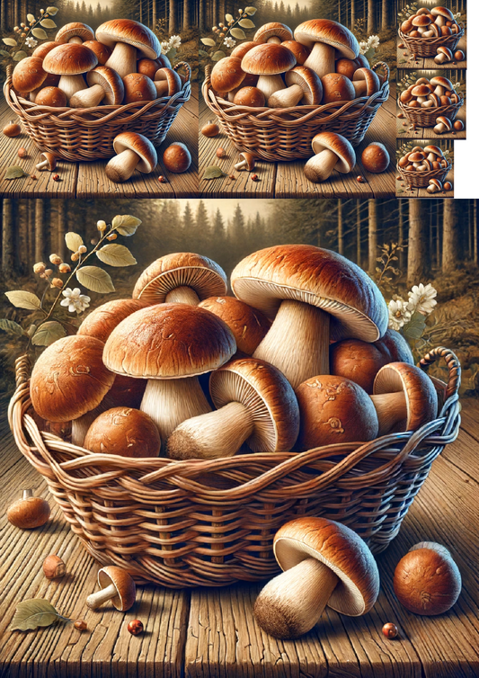 Rice Paper For Decoupage Mushrooms Boletus Basket Collage Cat. No. 1224