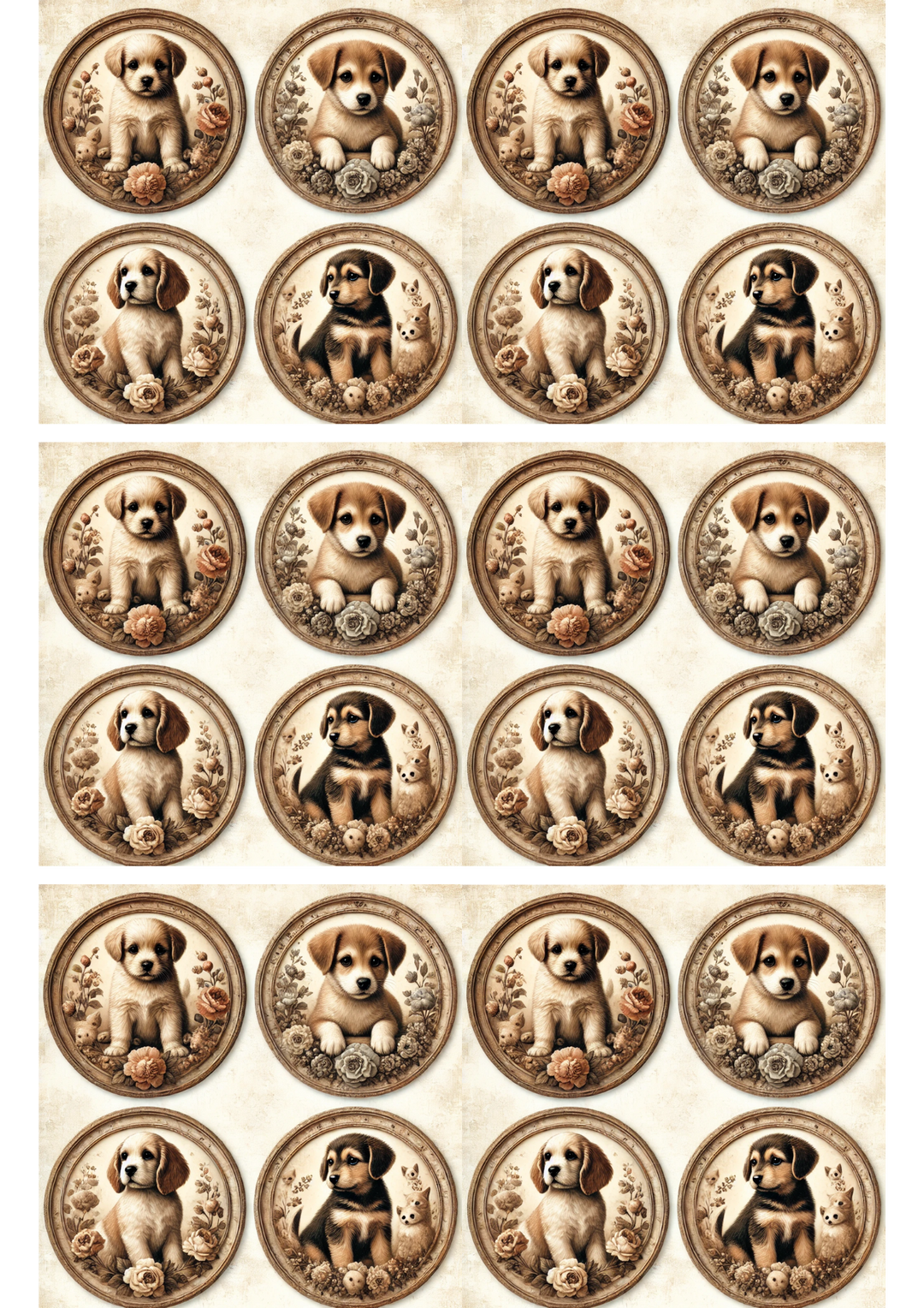 Rice Paper For Decoupage Dogs Puppies In Ovals Collage Cat. No. 3101