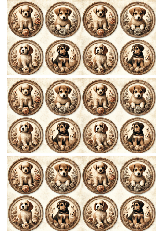 Rice Paper For Decoupage Dogs Puppies In Ovals Collage Cat. No. 3101