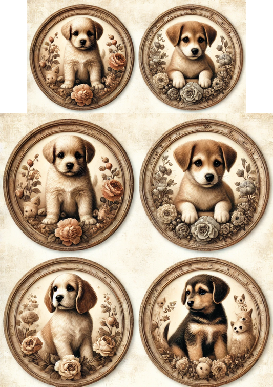 Rice Paper For Decoupage Dogs Puppies In Ovals Full Cat. No. 3102