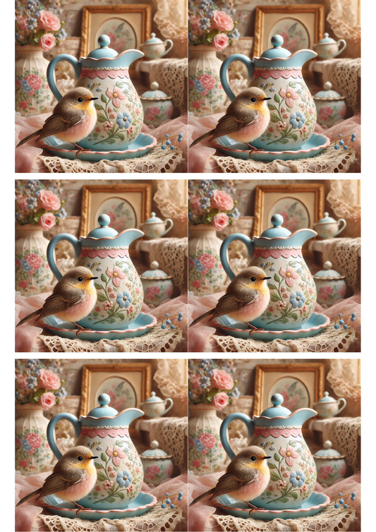 Rice Paper For Decoupage Bird and Jug Shabby Chic Collage Cat. No. 2288