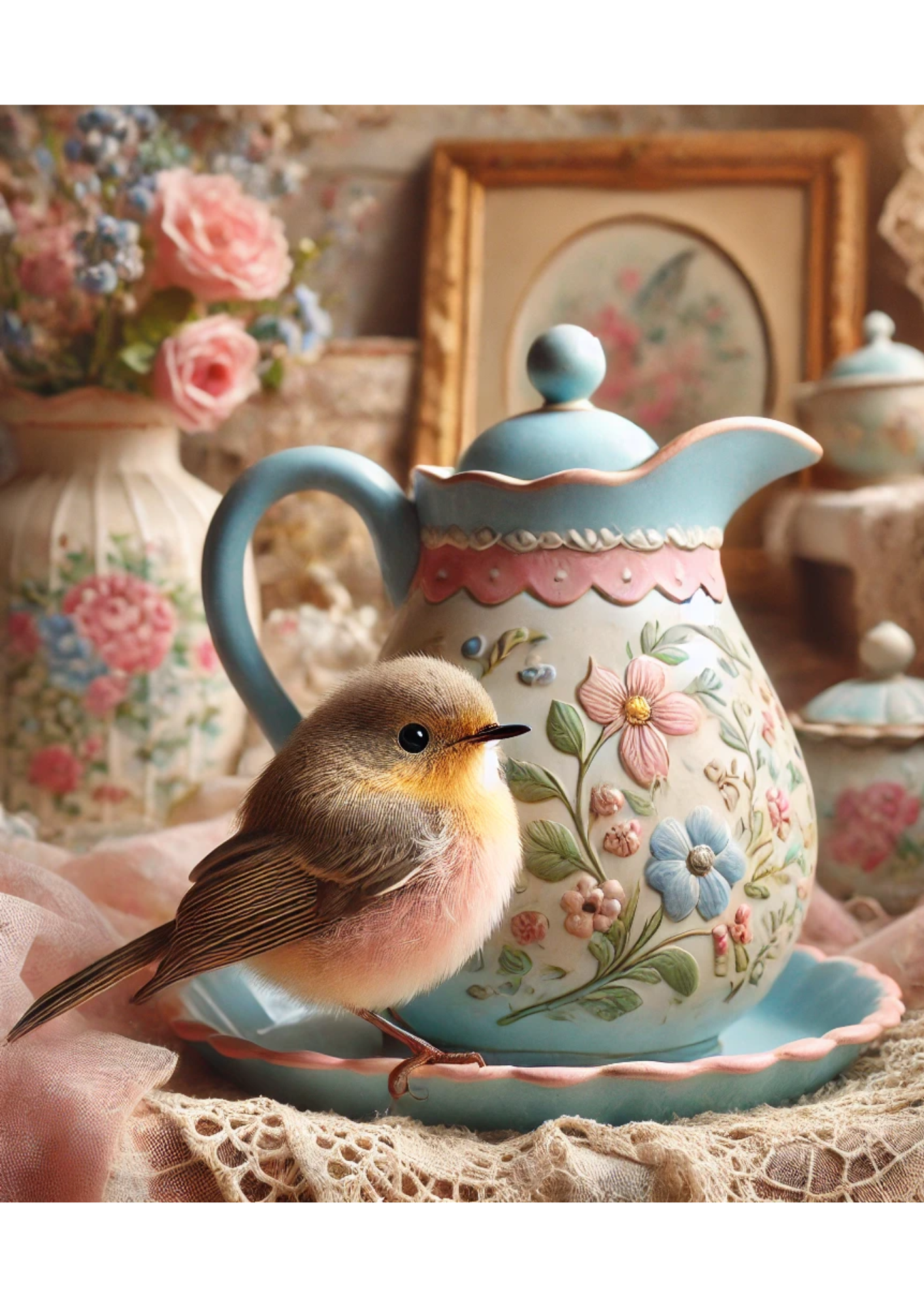 Rice Paper For Decoupage Bird and Jug Shabby Chic Full Cat. No. 2289