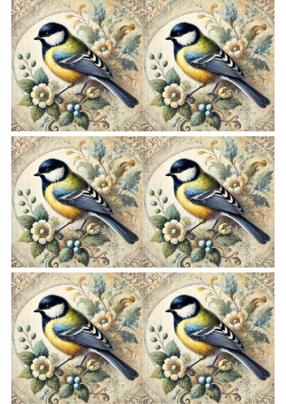 Rice Paper For Decoupage Blue Tit Shabby Chic Collage Cat. No. 2290
