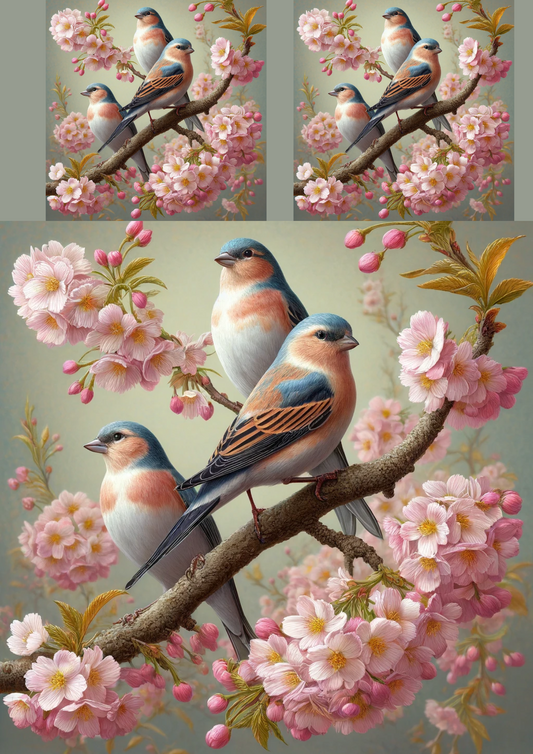 Rice Paper for Decoupage Birds on a Cherry Blossom Branch Cat. No. 268