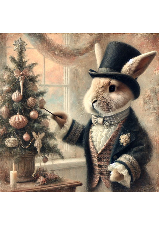 Rice Paper For Decoupage Rabbit In A Hat Decorates A Christmas Tree Vintage Full Cat. No. 3104
