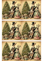Rice Paper For Decoupage Rabbit Family By The Christmas Tree Vintage Collage Cat. No. 3107