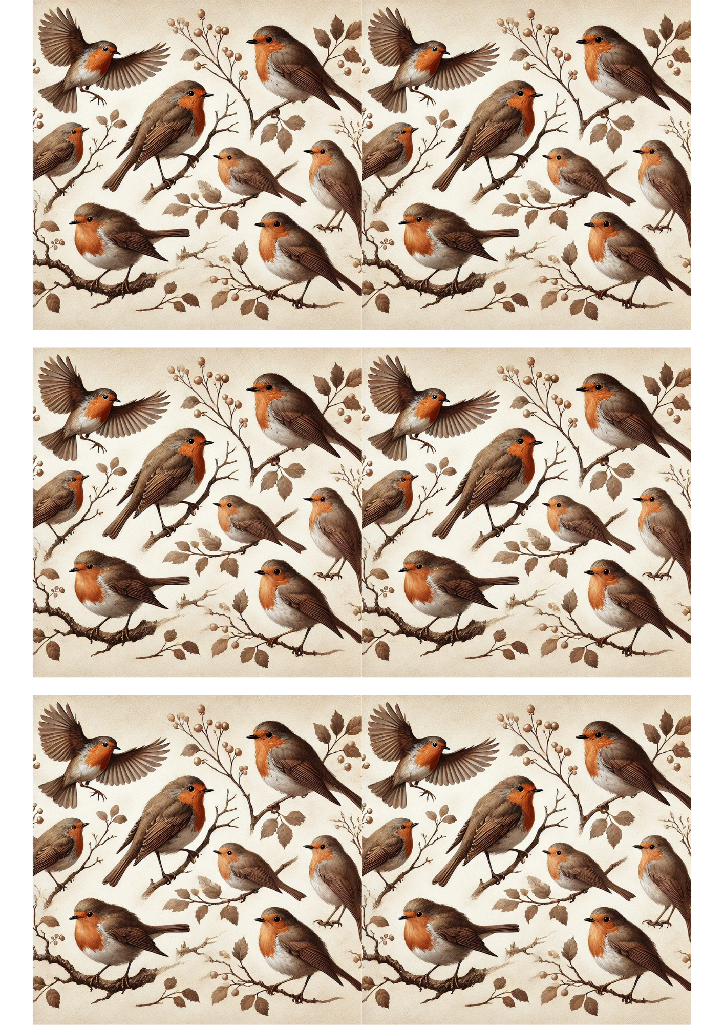 Rice Paper For Decoupage Red Robin On A Branch Collage Cat. No. 3109