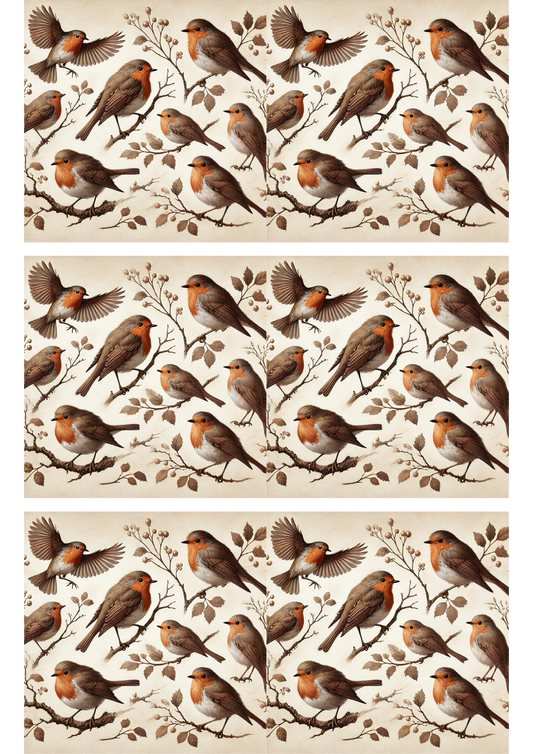 Rice Paper For Decoupage Red Robin On A Branch Collage Cat. No. 3109