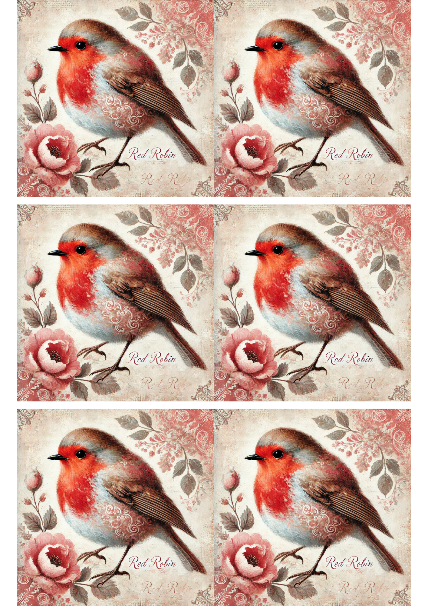 Rice Paper For Decoupage Red Robin Shabby Chic Collage Cat. No. 2316