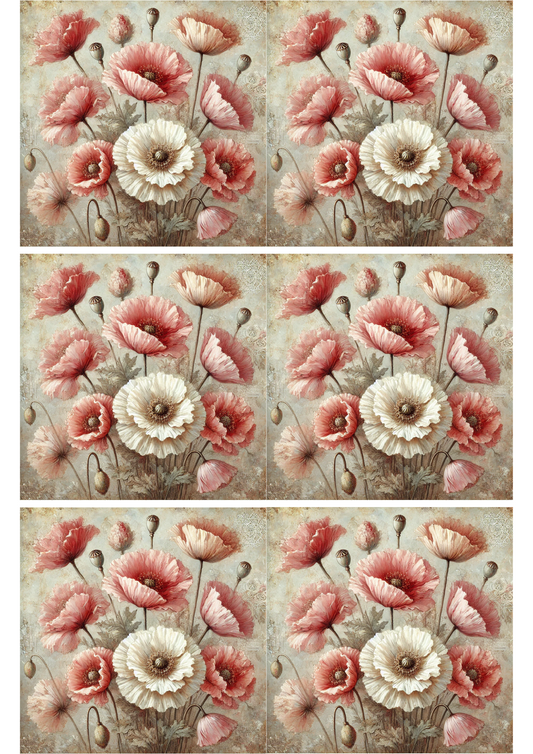 Rice Paper For Decoupage Poppies Shabby Chic Collage Cat. No. 2320