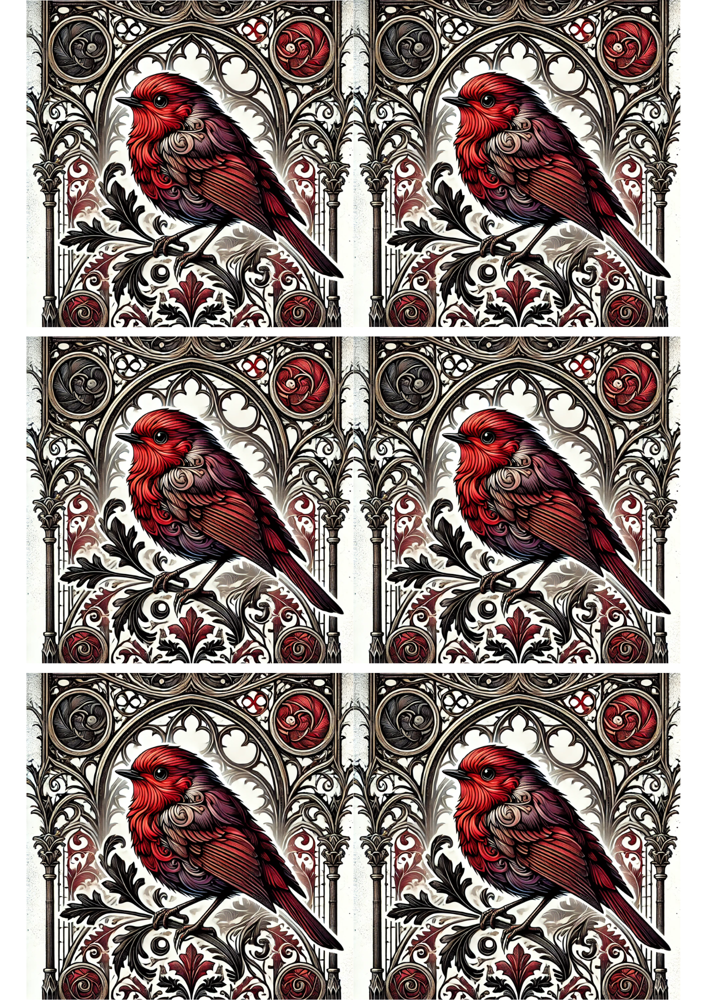 Rice Paper For Decoupage Red Robin In Gothic Style Collage Cat. No. 2322