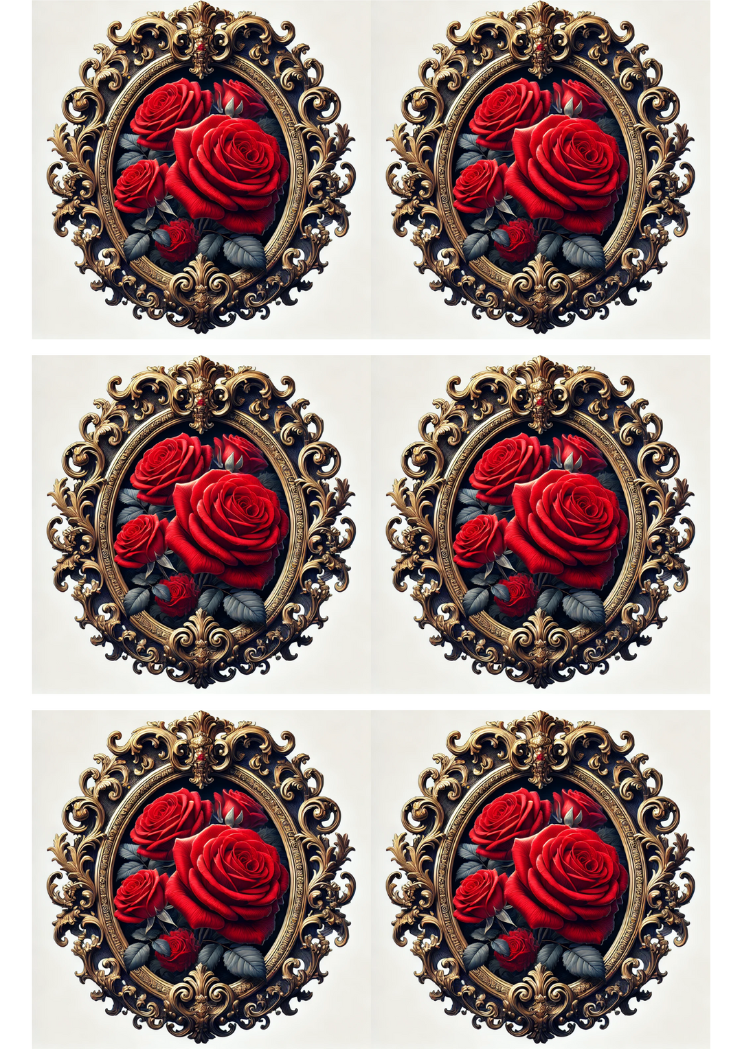 Reispapier für Decoupage, rote Rose, barock, ovale Collage, Kat. Nr. 3113