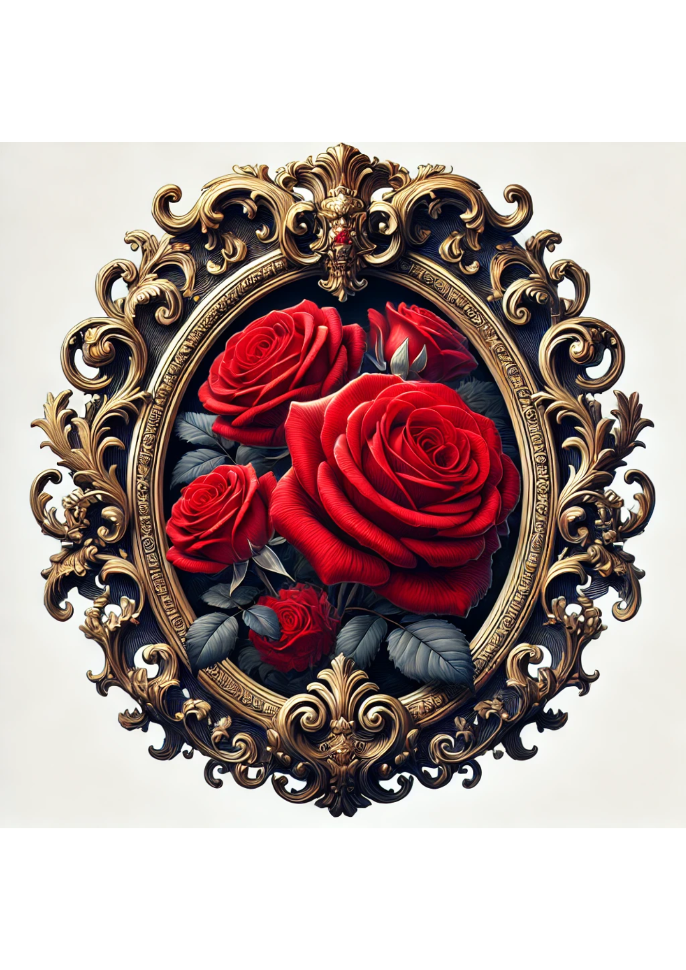 Rice Paper For Decoupage Red Rose Baroque Oval Full Cat. No. 3114