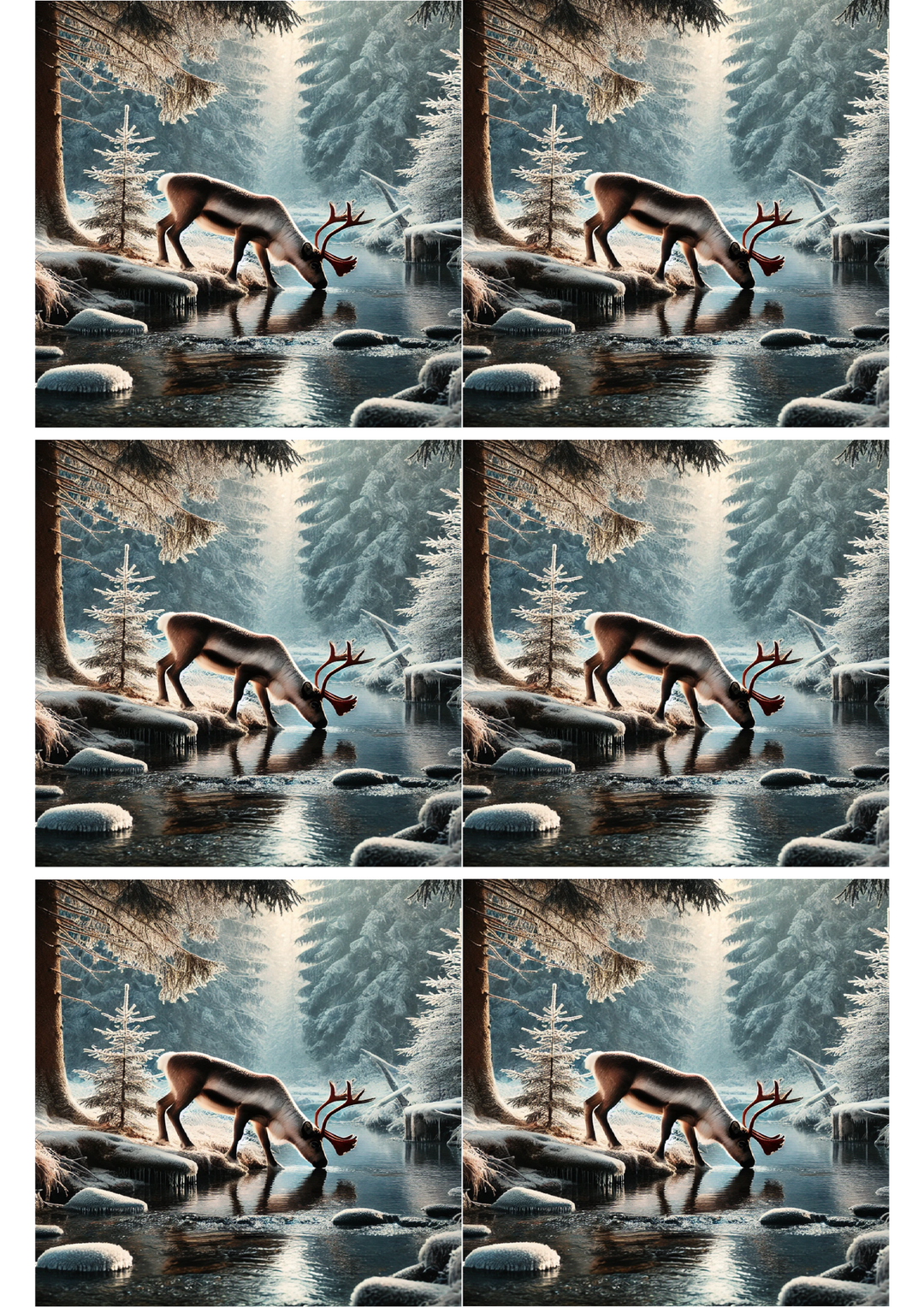 Rice Paper For Decoupage Reindeer By The Stream Collage Cat. No. 2327