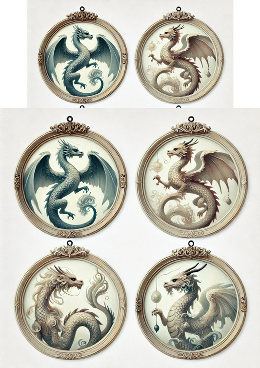 Rice Paper For Decoupage Dragons In Round Frames Full Cat. No. 3124