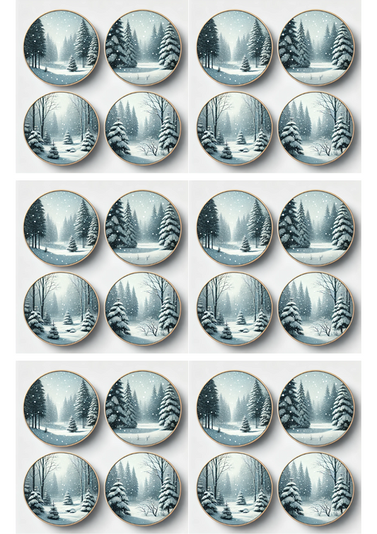 Rice Paper For Decoupage Forest In Round Frames Collage Cat. No. 3125
