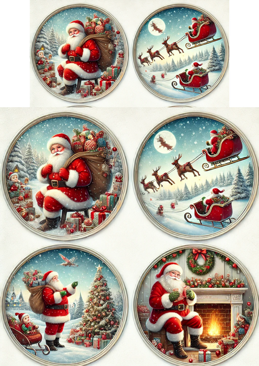 Rice Paper For Decoupage Santa Claus In Round Frames Full Cat. No. 3128