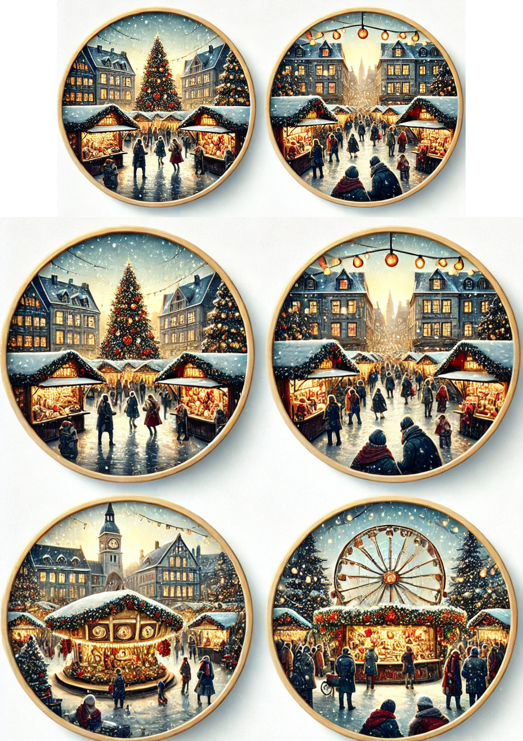 Rice Paper For Decoupage Christmas Market In Round Frames Full Cat. No. 3130