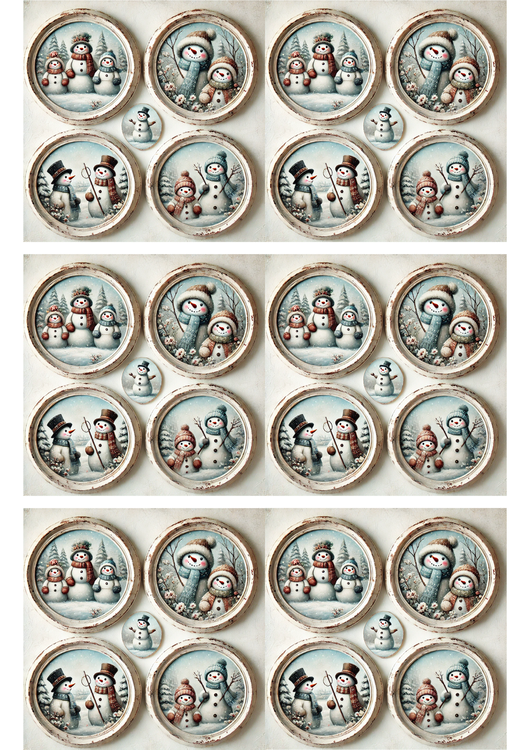 Reispapier für Decoupage-Collage „Schneemann in runden Rahmen“ Kat. Nr. 3133
