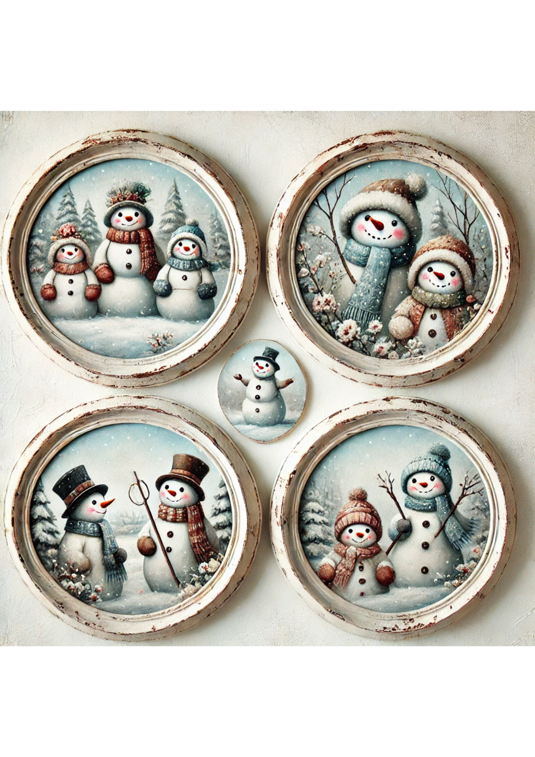 Reispapier für Decoupage, Schneemann in runden Rahmen, vollständige Kat.-Nr. 3134