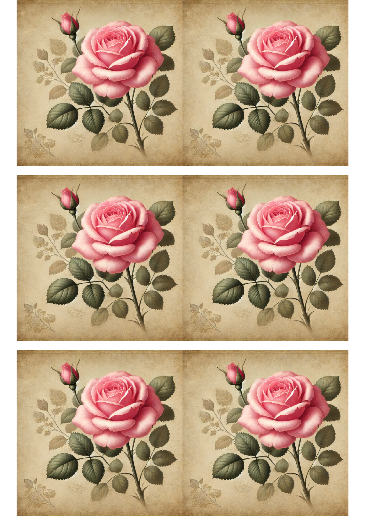 Rice Paper for Decoupage Pink Rose Vintage Collage Cat. No. 1686
