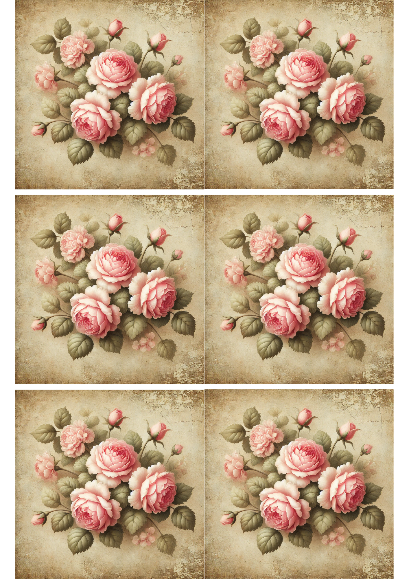 Rice Paper For Decoupage Shabby Chic Rose Bouquet Collage Cat. No. 2369