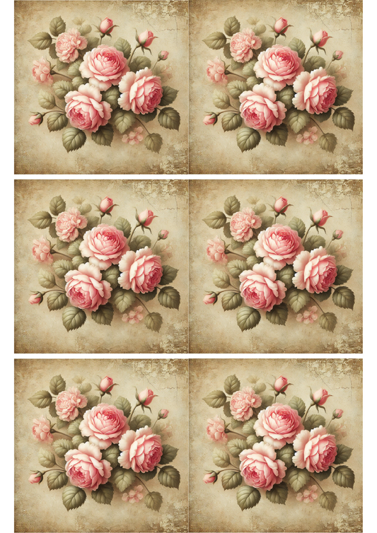 Rice Paper For Decoupage Shabby Chic Rose Bouquet Collage Cat. No. 2369