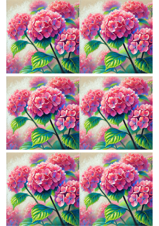 Collage de hortensias rosas con papel de arroz para decoupage, n.º de cat. 2373