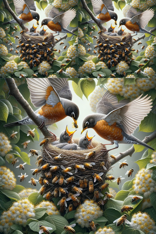 Rice paper for decoupage Robins and bees on linden tree No. 279