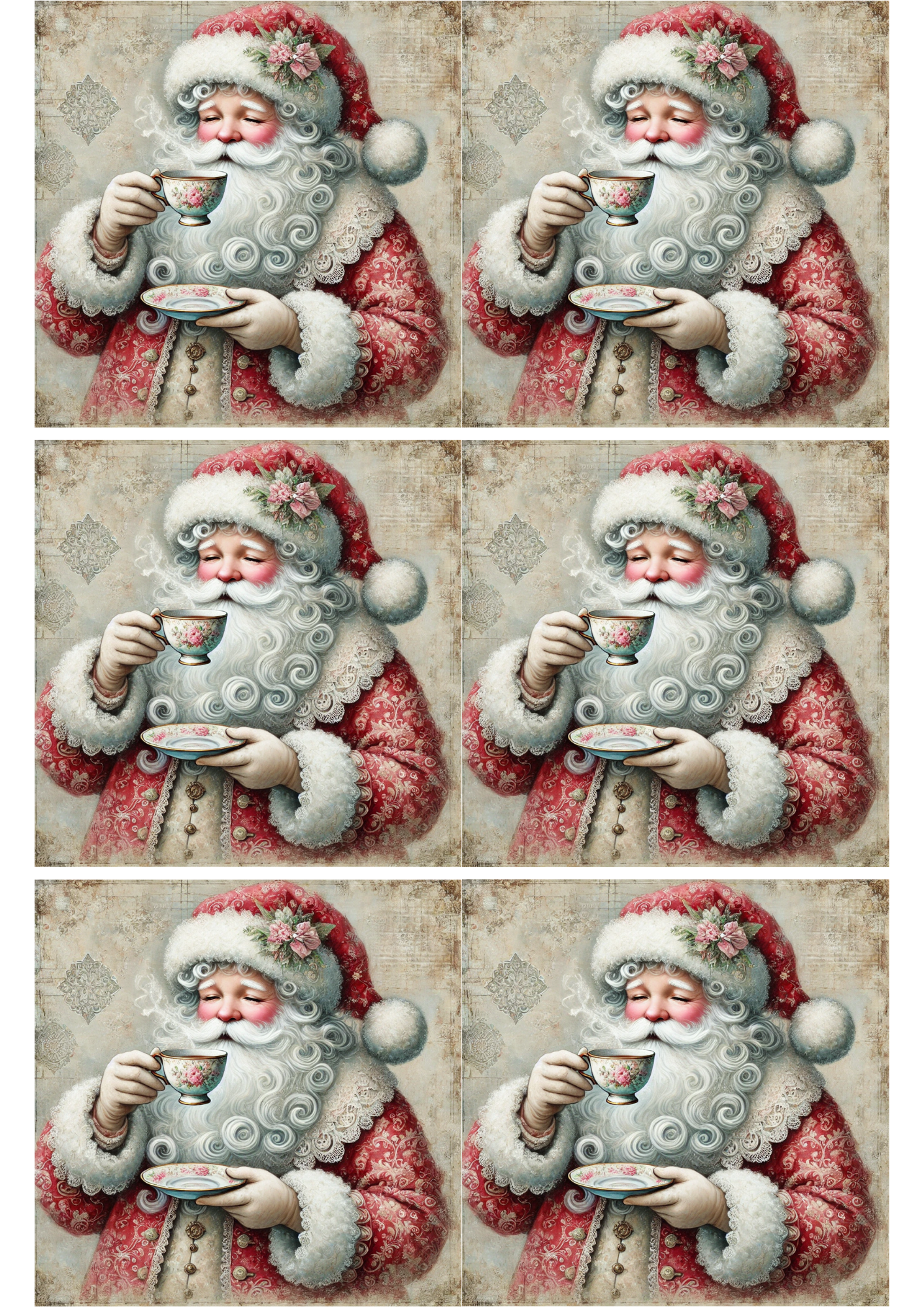 Rice Paper For Decoupage Santa Claus Drinks Tea Collage Cat. No. 2409