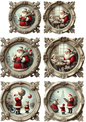Rice Paper For Decoupage Santa Claus Scenes In Round Frames Full Cat. No. 3146