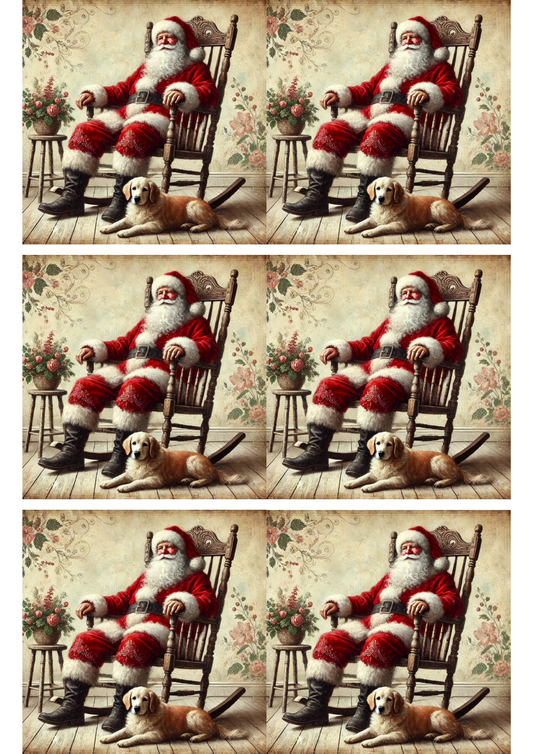 Rice Paper For Decoupage Santa Claus In Rocking Chair Collage Cat. No. 2893