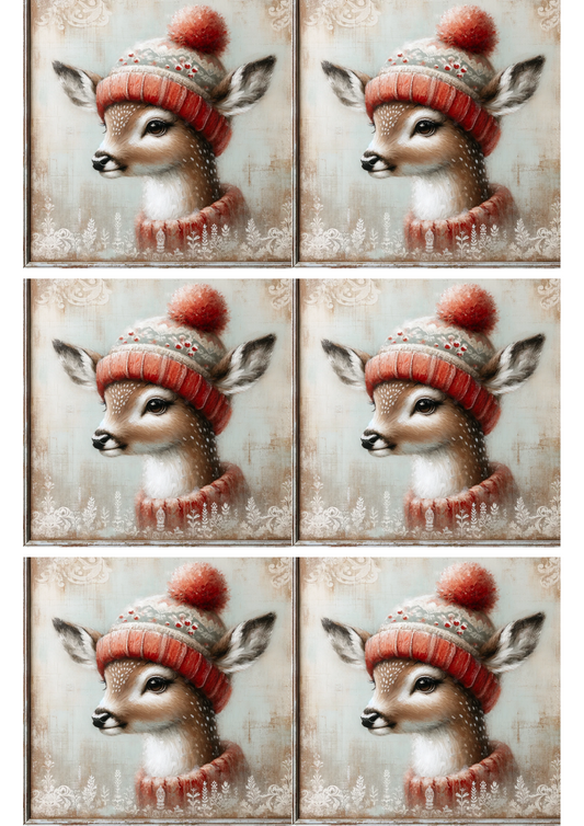 Rice Paper For Decoupage Roe Deer In A Hat Collage Cat. No. 2415