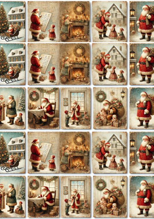 Rice Paper For Decoupage Santa Claus Scenes Collage Cat. No. 3147