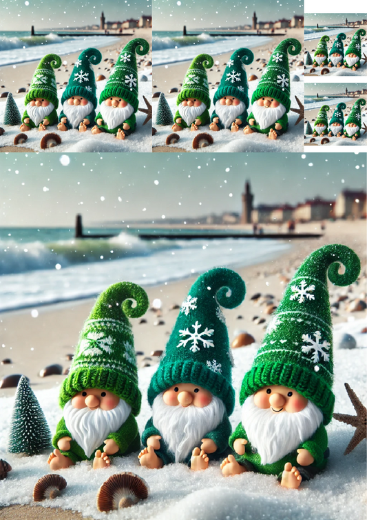 Rice Paper for Decoupage Gnomes By The Sea In Winter Collage Cat. No. 1459