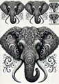 Rice Paper For Decoupage Elephant In Gothic Style Collage Cat. No. 1234