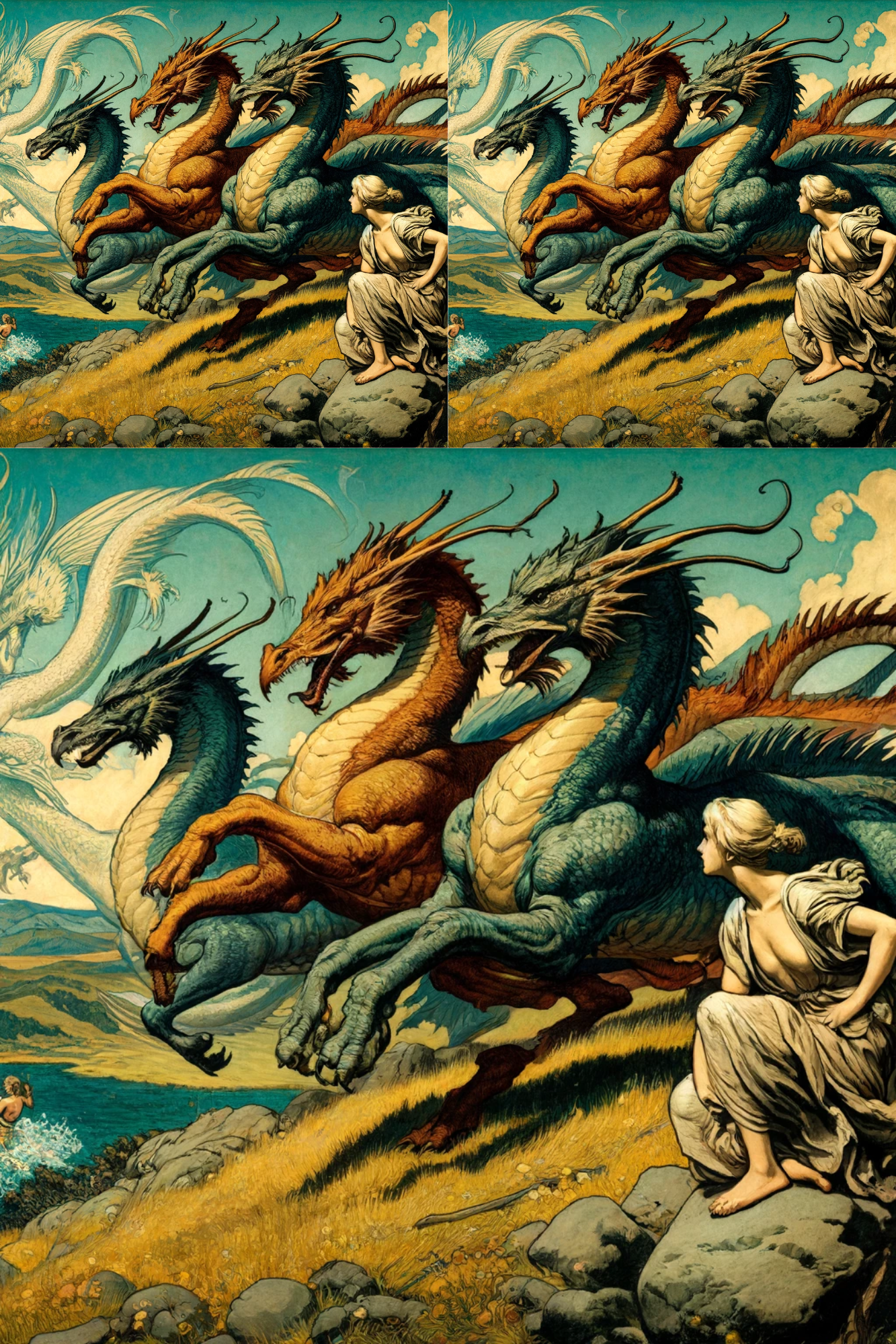 Papel de arroz para decoupage Dragones al galope, Cat. No. 326