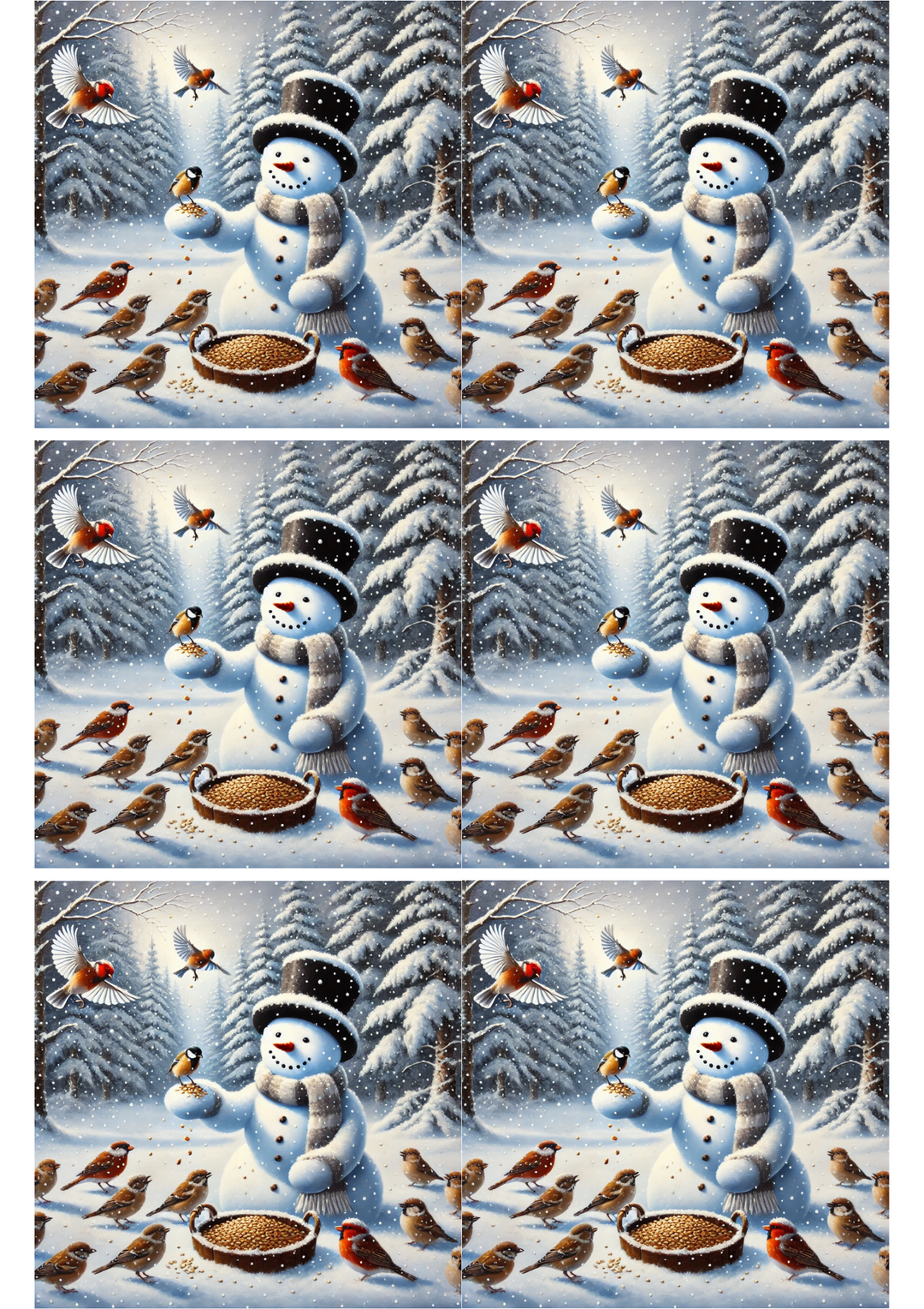 Rice Paper For Decoupage Snowman Feeds Birds Collage Cat. No. 2461