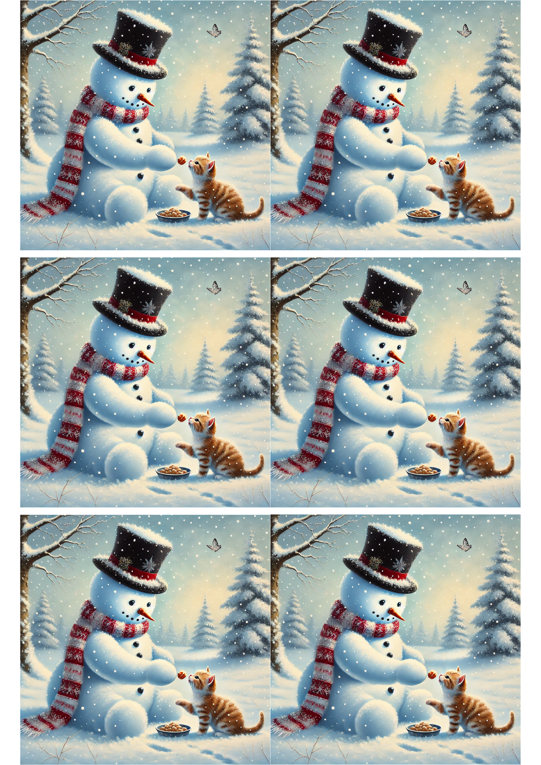 Reispapier für Decoupage-Collage „Schneemann füttert kleines Kätzchen“ Kat. Nr. 2465
