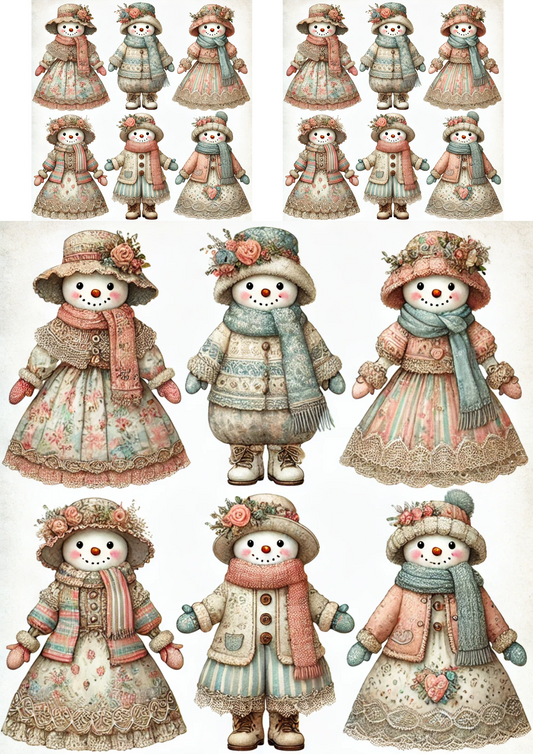 Rice Paper For Decoupage Snowmen Various Full Cat. No. 2474