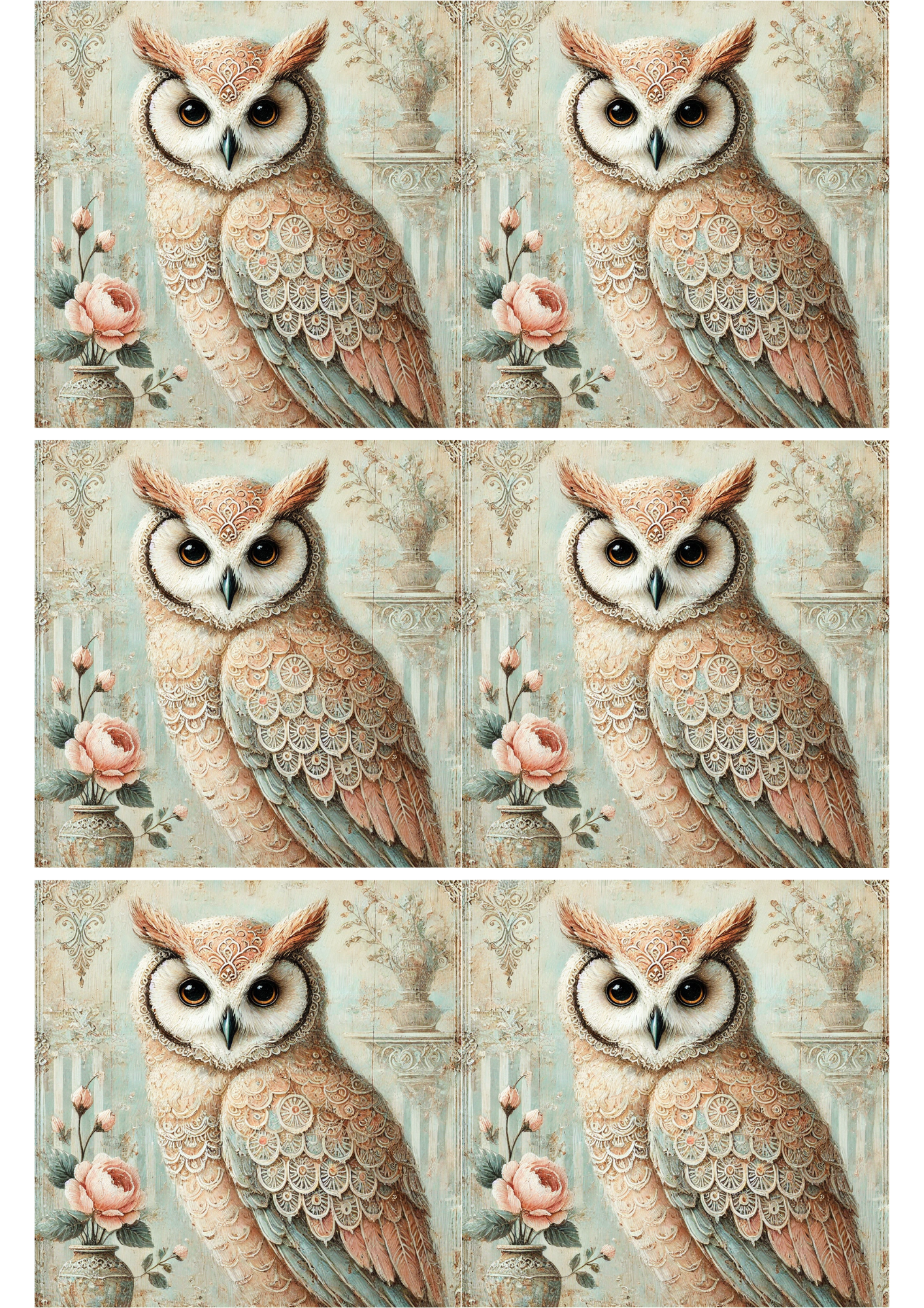 Rice Paper For Decoupage Owl Shabby Chic Collage Cat. No. 2479