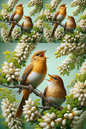 Rice paper for decoupage Nightingales Sing on Acacia Cat No. 327