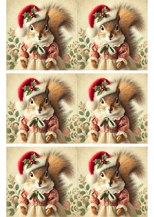 Rice Paper For Decoupage Squirrel In Christmas Collage Cat. No. 2899