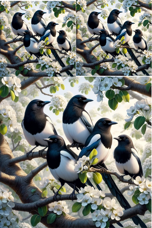 Rice Paper For Decoupage Magpies On A Pear Tree Collage Cat No. 807